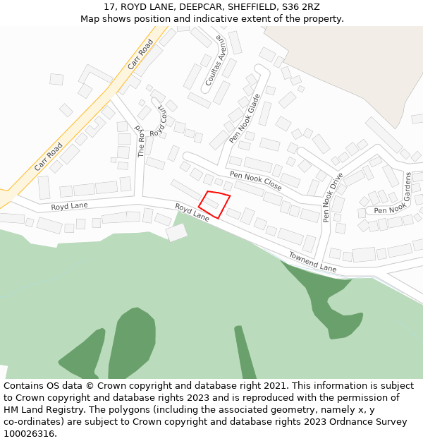 17, ROYD LANE, DEEPCAR, SHEFFIELD, S36 2RZ: Location map and indicative extent of plot