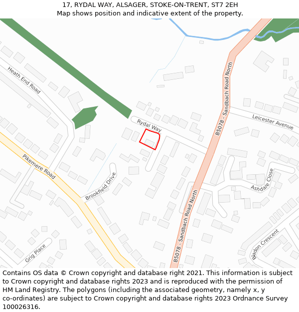 17, RYDAL WAY, ALSAGER, STOKE-ON-TRENT, ST7 2EH: Location map and indicative extent of plot