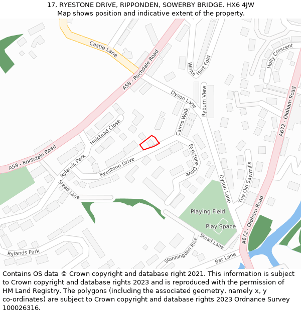 17, RYESTONE DRIVE, RIPPONDEN, SOWERBY BRIDGE, HX6 4JW: Location map and indicative extent of plot