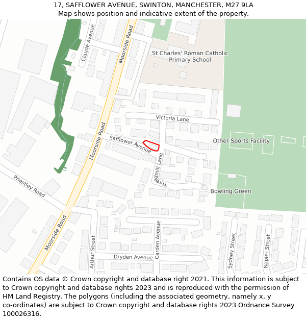 17, SAFFLOWER AVENUE, SWINTON, MANCHESTER, M27 9LA: Location map and indicative extent of plot