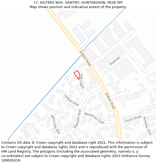 17, SALTERS WAY, SAWTRY, HUNTINGDON, PE28 5PF: Location map and indicative extent of plot