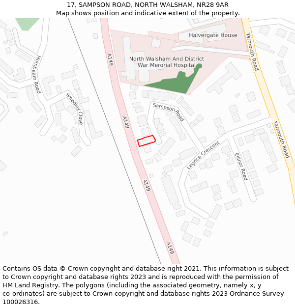 17, SAMPSON ROAD, NORTH WALSHAM, NR28 9AR: Location map and indicative extent of plot