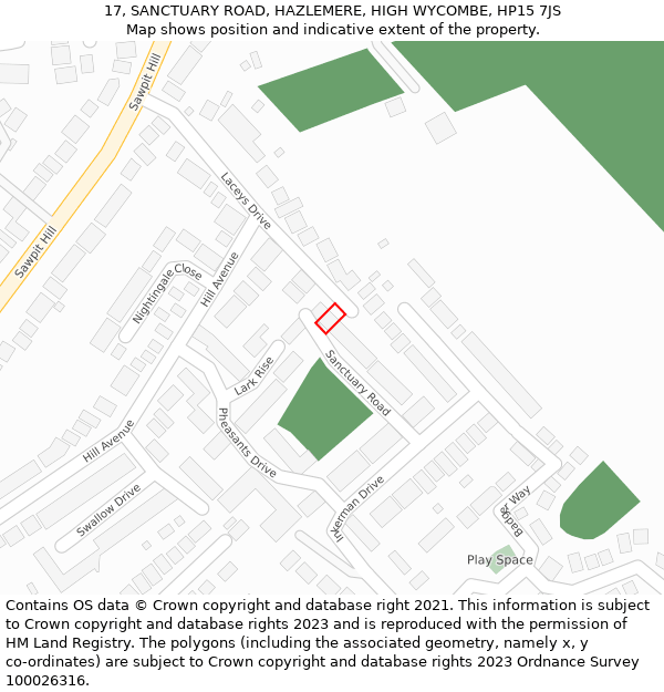 17, SANCTUARY ROAD, HAZLEMERE, HIGH WYCOMBE, HP15 7JS: Location map and indicative extent of plot