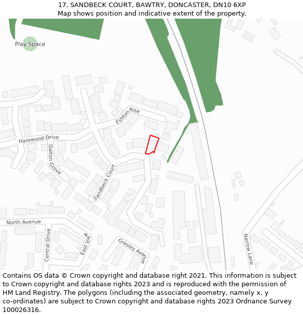 17, SANDBECK COURT, BAWTRY, DONCASTER, DN10 6XP: Location map and indicative extent of plot