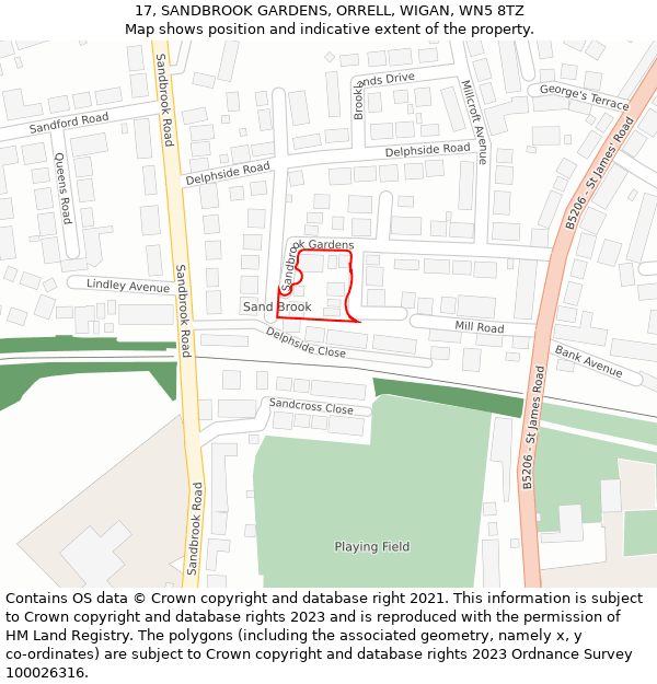17, SANDBROOK GARDENS, ORRELL, WIGAN, WN5 8TZ: Location map and indicative extent of plot