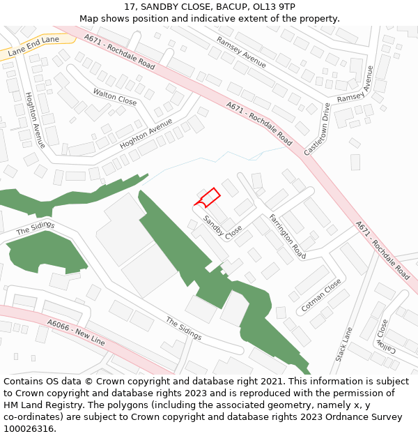 17, SANDBY CLOSE, BACUP, OL13 9TP: Location map and indicative extent of plot