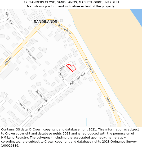 17, SANDERS CLOSE, SANDILANDS, MABLETHORPE, LN12 2UH: Location map and indicative extent of plot