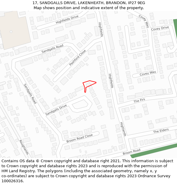 17, SANDGALLS DRIVE, LAKENHEATH, BRANDON, IP27 9EG: Location map and indicative extent of plot