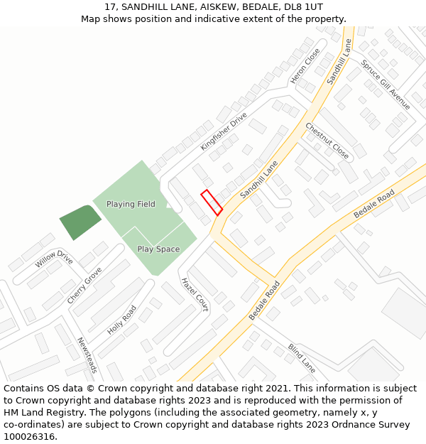 17, SANDHILL LANE, AISKEW, BEDALE, DL8 1UT: Location map and indicative extent of plot