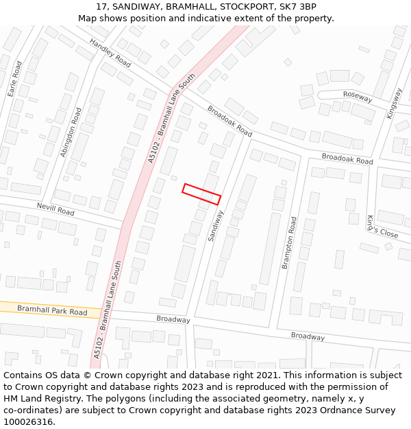 17, SANDIWAY, BRAMHALL, STOCKPORT, SK7 3BP: Location map and indicative extent of plot