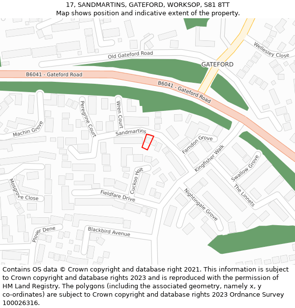 17, SANDMARTINS, GATEFORD, WORKSOP, S81 8TT: Location map and indicative extent of plot