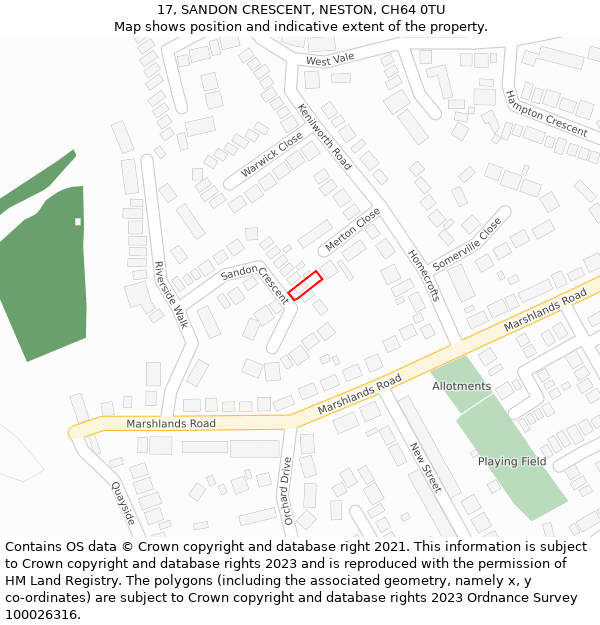 17, SANDON CRESCENT, NESTON, CH64 0TU: Location map and indicative extent of plot