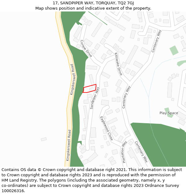 17, SANDPIPER WAY, TORQUAY, TQ2 7GJ: Location map and indicative extent of plot