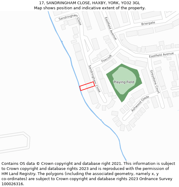 17, SANDRINGHAM CLOSE, HAXBY, YORK, YO32 3GL: Location map and indicative extent of plot