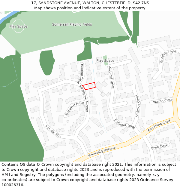 17, SANDSTONE AVENUE, WALTON, CHESTERFIELD, S42 7NS: Location map and indicative extent of plot