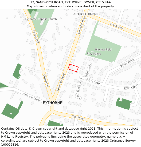 17, SANDWICH ROAD, EYTHORNE, DOVER, CT15 4AA: Location map and indicative extent of plot