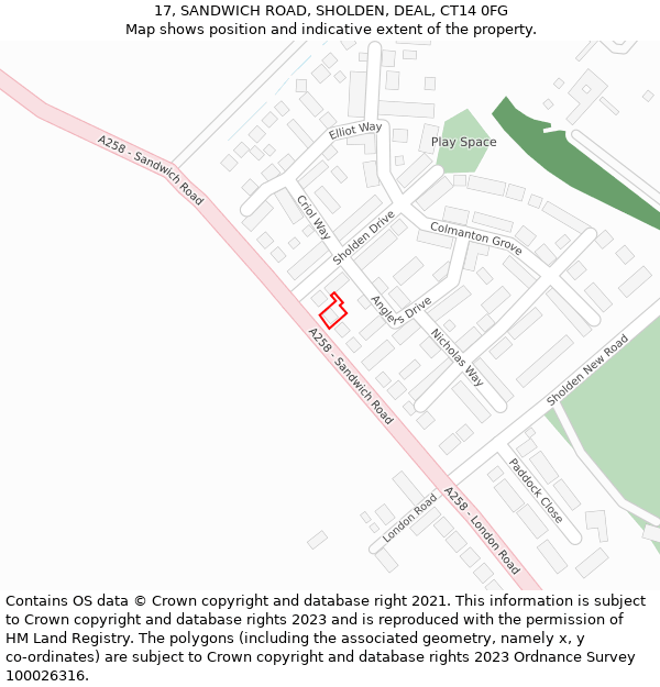 17, SANDWICH ROAD, SHOLDEN, DEAL, CT14 0FG: Location map and indicative extent of plot