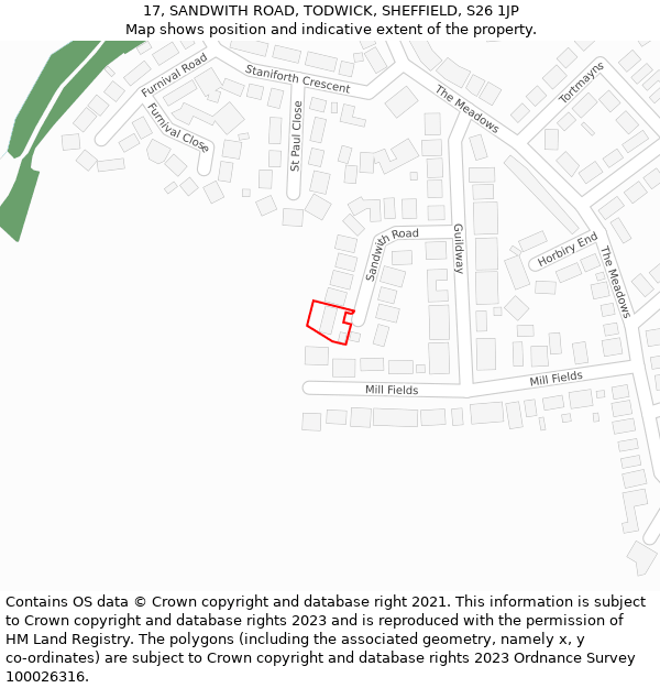 17, SANDWITH ROAD, TODWICK, SHEFFIELD, S26 1JP: Location map and indicative extent of plot