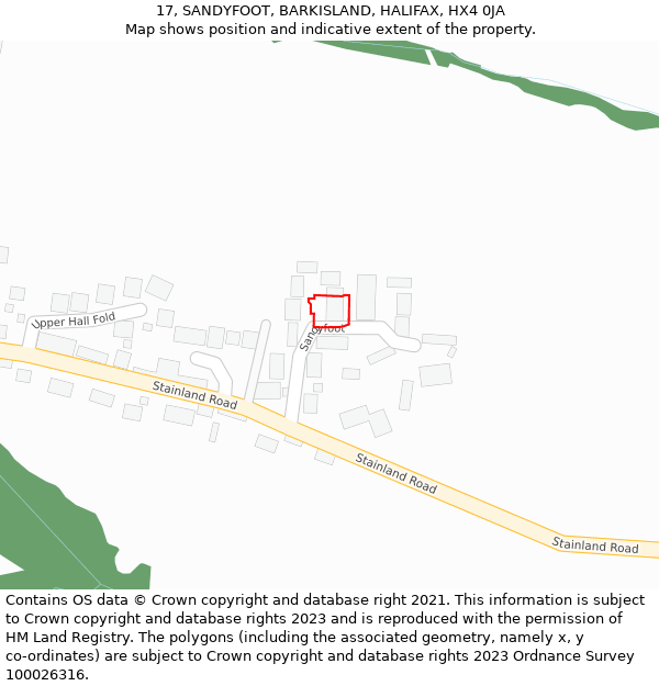 17, SANDYFOOT, BARKISLAND, HALIFAX, HX4 0JA: Location map and indicative extent of plot