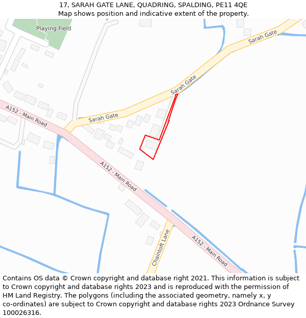 17, SARAH GATE LANE, QUADRING, SPALDING, PE11 4QE: Location map and indicative extent of plot
