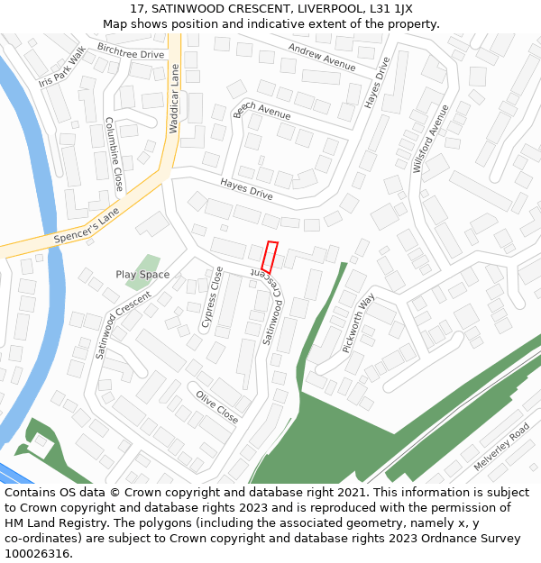 17, SATINWOOD CRESCENT, LIVERPOOL, L31 1JX: Location map and indicative extent of plot