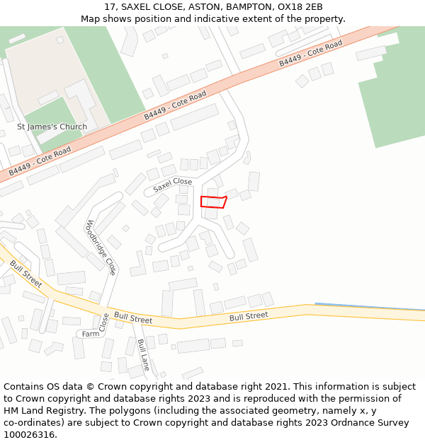 17, SAXEL CLOSE, ASTON, BAMPTON, OX18 2EB: Location map and indicative extent of plot