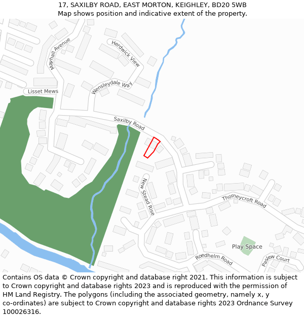 17, SAXILBY ROAD, EAST MORTON, KEIGHLEY, BD20 5WB: Location map and indicative extent of plot