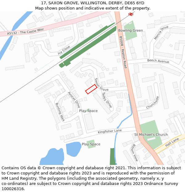 17, SAXON GROVE, WILLINGTON, DERBY, DE65 6YD: Location map and indicative extent of plot