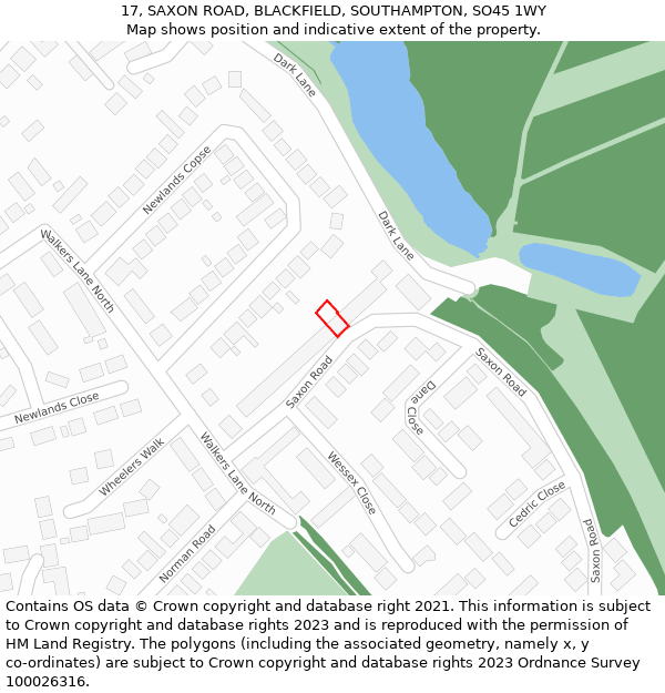 17, SAXON ROAD, BLACKFIELD, SOUTHAMPTON, SO45 1WY: Location map and indicative extent of plot