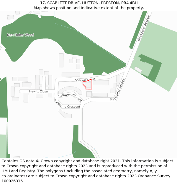 17, SCARLETT DRIVE, HUTTON, PRESTON, PR4 4BH: Location map and indicative extent of plot