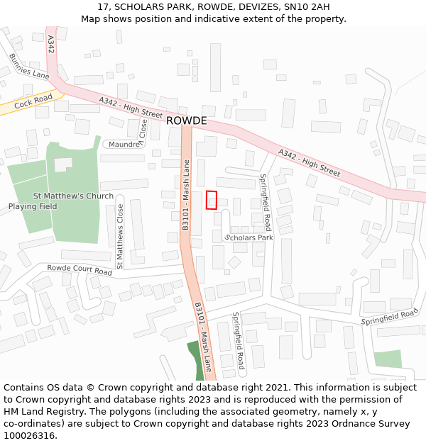 17, SCHOLARS PARK, ROWDE, DEVIZES, SN10 2AH: Location map and indicative extent of plot