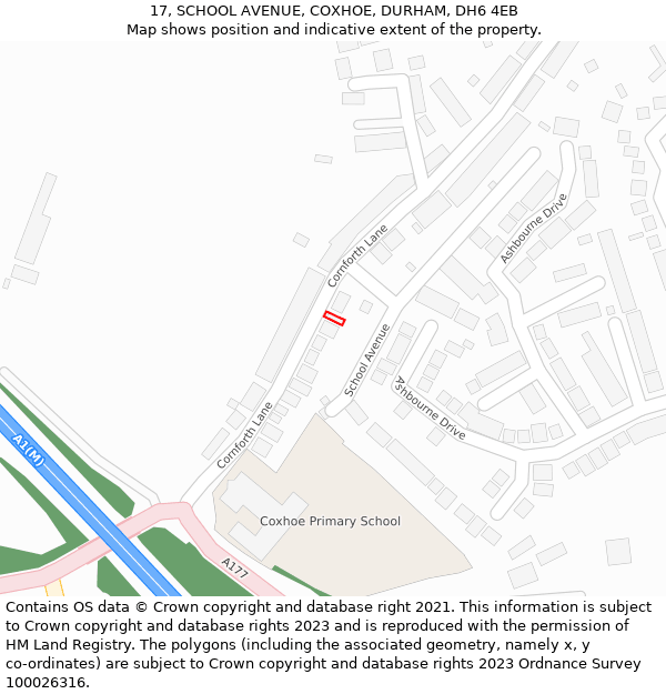 17, SCHOOL AVENUE, COXHOE, DURHAM, DH6 4EB: Location map and indicative extent of plot