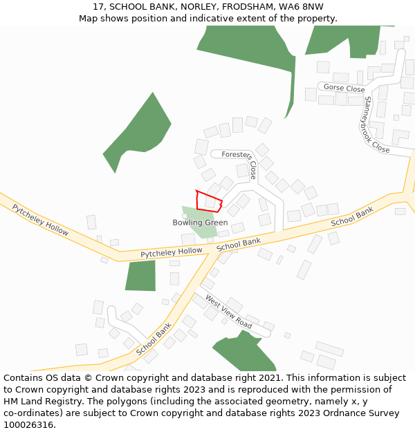 17, SCHOOL BANK, NORLEY, FRODSHAM, WA6 8NW: Location map and indicative extent of plot