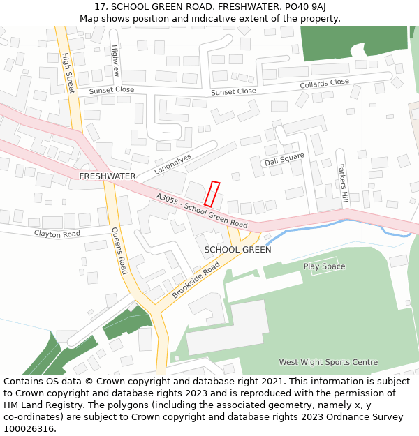 17, SCHOOL GREEN ROAD, FRESHWATER, PO40 9AJ: Location map and indicative extent of plot