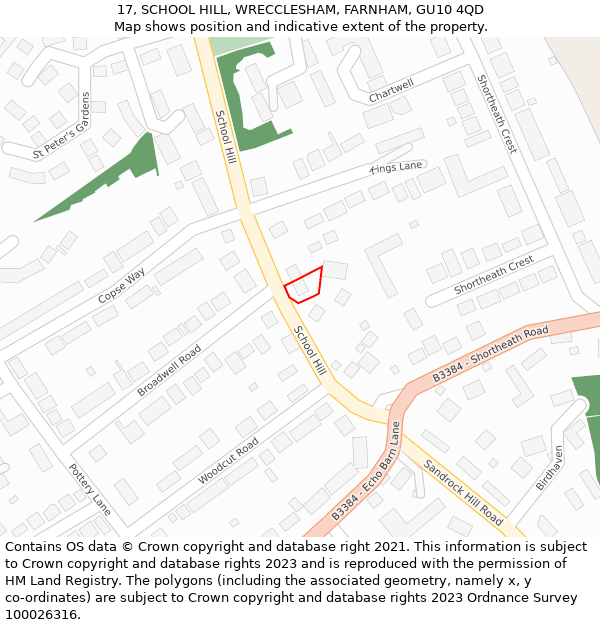 17, SCHOOL HILL, WRECCLESHAM, FARNHAM, GU10 4QD: Location map and indicative extent of plot