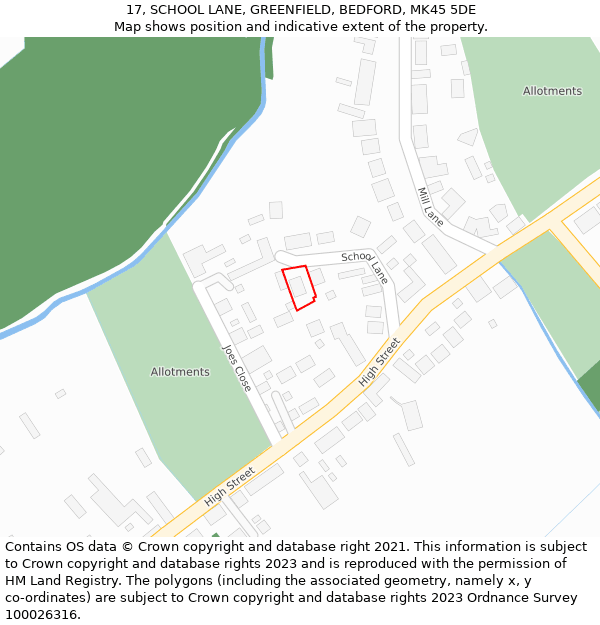 17, SCHOOL LANE, GREENFIELD, BEDFORD, MK45 5DE: Location map and indicative extent of plot