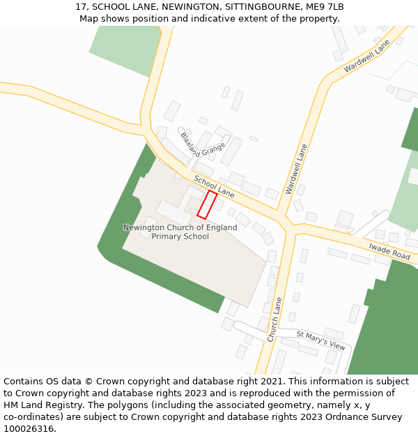 17, SCHOOL LANE, NEWINGTON, SITTINGBOURNE, ME9 7LB: Location map and indicative extent of plot