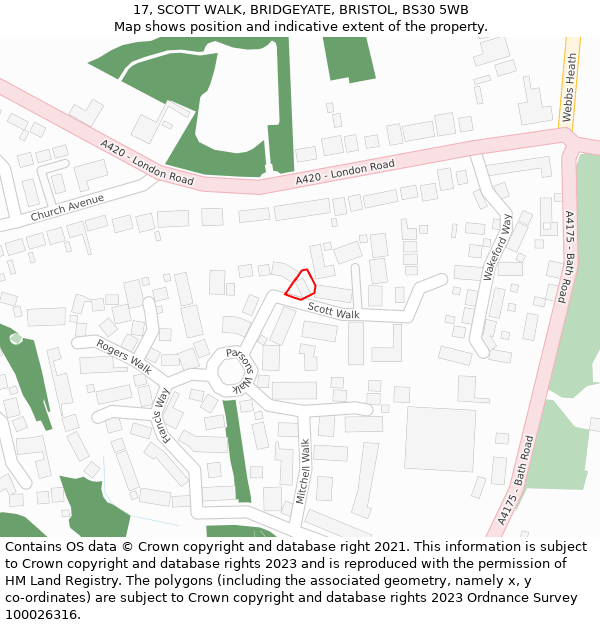 17, SCOTT WALK, BRIDGEYATE, BRISTOL, BS30 5WB: Location map and indicative extent of plot