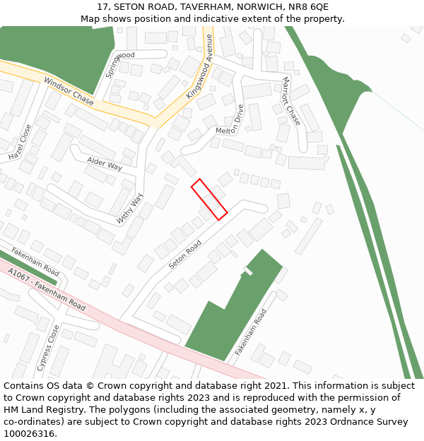 17, SETON ROAD, TAVERHAM, NORWICH, NR8 6QE: Location map and indicative extent of plot