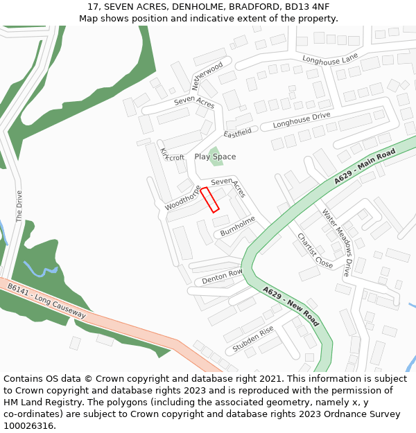 17, SEVEN ACRES, DENHOLME, BRADFORD, BD13 4NF: Location map and indicative extent of plot