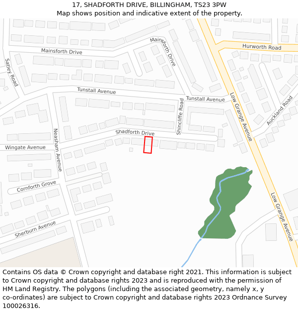 17, SHADFORTH DRIVE, BILLINGHAM, TS23 3PW: Location map and indicative extent of plot