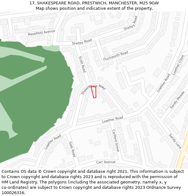 17, SHAKESPEARE ROAD, PRESTWICH, MANCHESTER, M25 9GW: Location map and indicative extent of plot