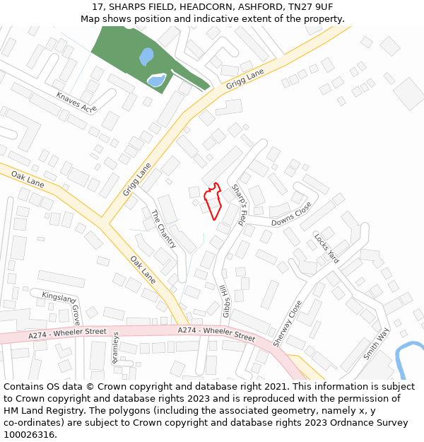 17, SHARPS FIELD, HEADCORN, ASHFORD, TN27 9UF: Location map and indicative extent of plot