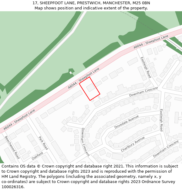 17, SHEEPFOOT LANE, PRESTWICH, MANCHESTER, M25 0BN: Location map and indicative extent of plot