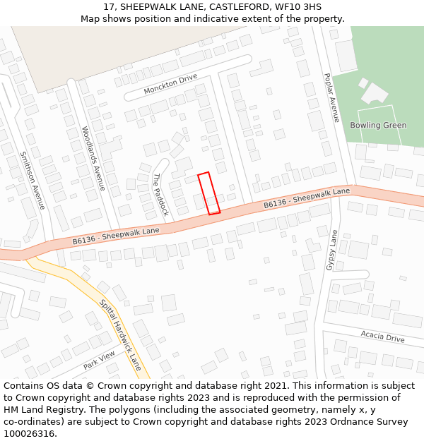 17, SHEEPWALK LANE, CASTLEFORD, WF10 3HS: Location map and indicative extent of plot