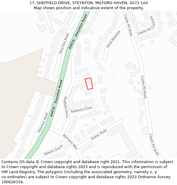 17, SHEFFIELD DRIVE, STEYNTON, MILFORD HAVEN, SA73 1AX: Location map and indicative extent of plot