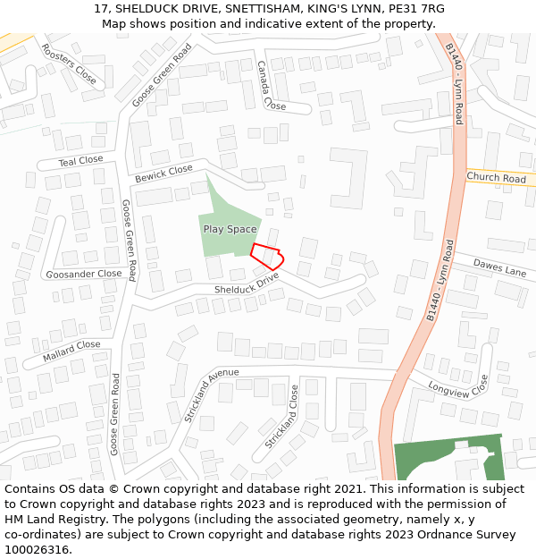 17, SHELDUCK DRIVE, SNETTISHAM, KING'S LYNN, PE31 7RG: Location map and indicative extent of plot