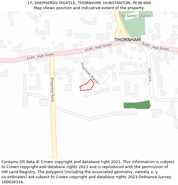 17, SHEPHERDS PIGHTLE, THORNHAM, HUNSTANTON, PE36 6NA: Location map and indicative extent of plot