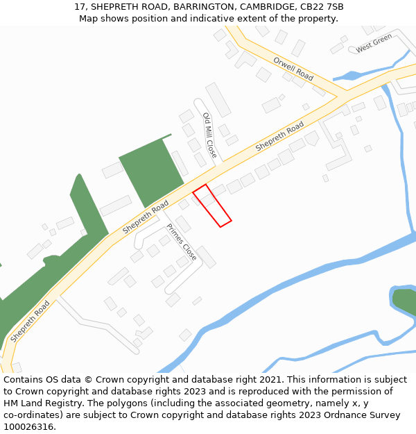 17, SHEPRETH ROAD, BARRINGTON, CAMBRIDGE, CB22 7SB: Location map and indicative extent of plot