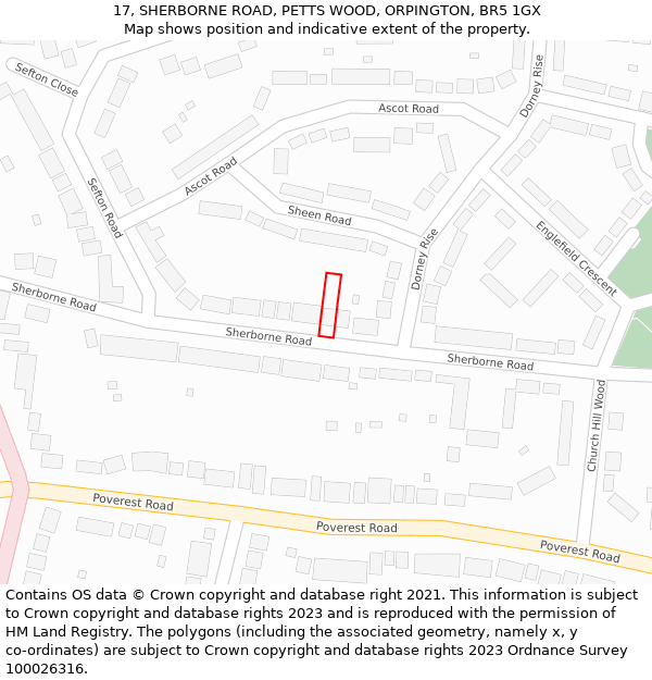 17, SHERBORNE ROAD, PETTS WOOD, ORPINGTON, BR5 1GX: Location map and indicative extent of plot